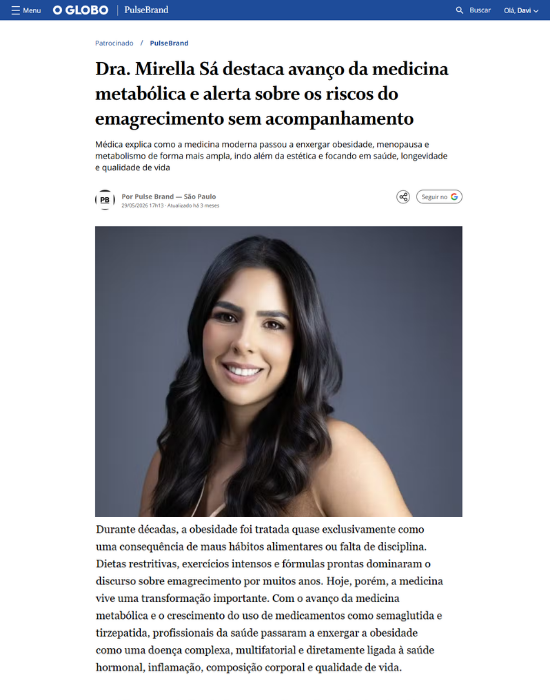 Dra. Mirella Sá em destaque no jornal O Globo