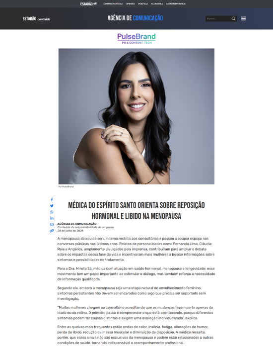 Dra. Mirella Sá em entrevista ao Estadão